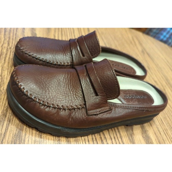 Softspots Shoes - Softspots Women Brown Leather Slip On‎ Mule Slip On Shoes Size 9 M Penny Loafers